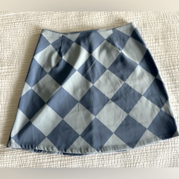 Altar'd State Women's Blue Checkerboard Zip Up Mini Skirt Retro Vibe Size Small - Picture 1 of 8